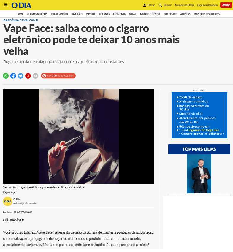 Vape Face: saiba como o cigarro eletrônico pode te deixar 10 anos mais velha